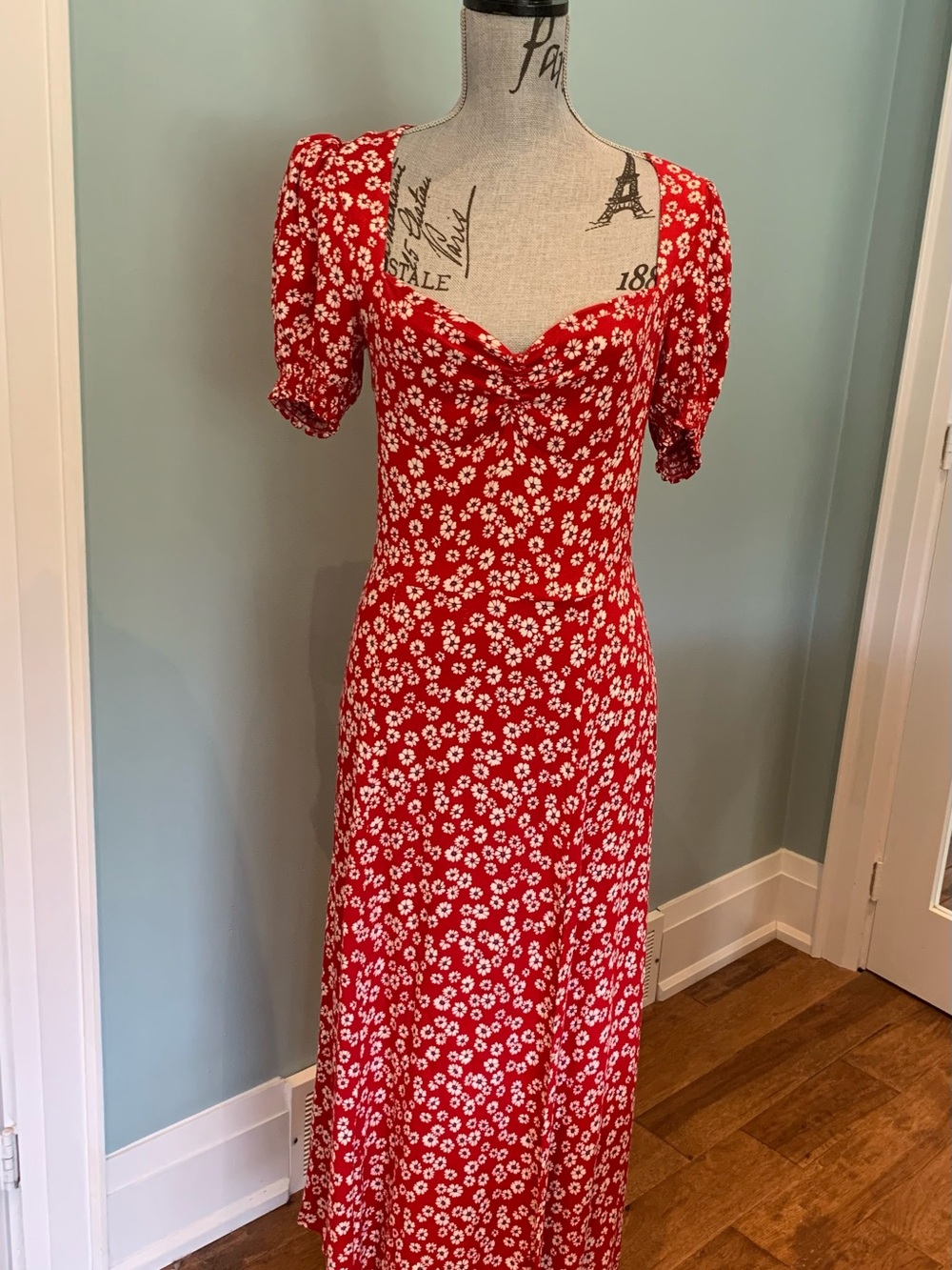 Reformation Red Daisy Print Maxi Dress